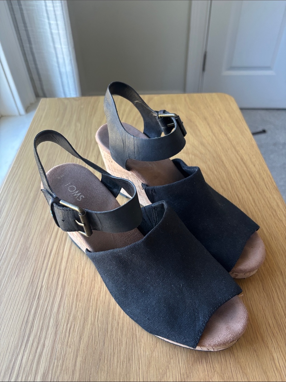 TOMS Black Wedge Slingback Sandals